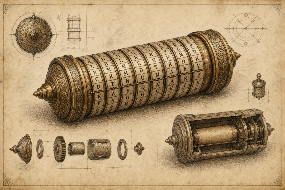 Historische technische Skizze einer Cryptex