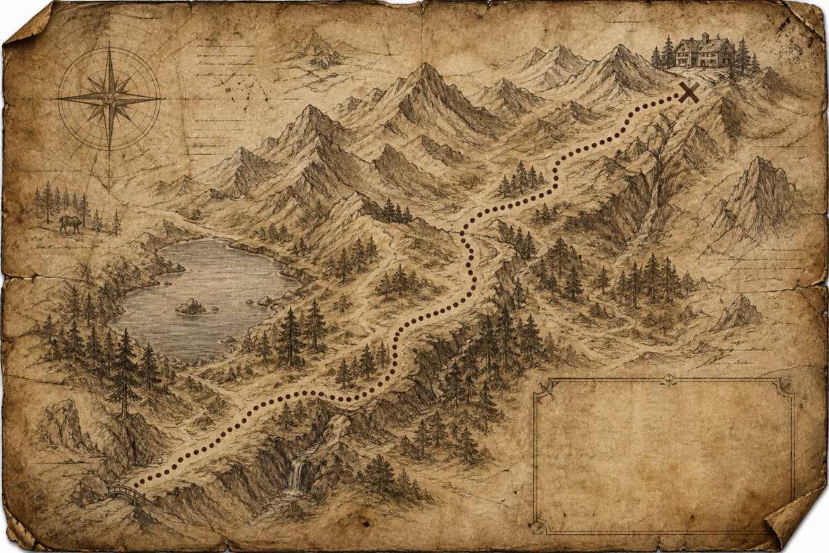 Alte Landkarte mit eingezeichneter geheimer Route